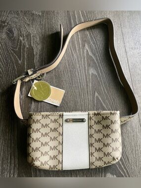Michael Kors Belt Bag / Fanny Pack MK Signature Logo L/XL cream tan & brown.